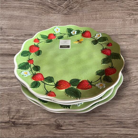 Set of 4 Strawberry melamine 11”dinner plates by The Farmhouse *NEW*